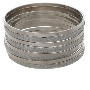 Time and Tru nwt Glitter Bangle Bracelet Set, Silver Includes 8 Pieces, 8 in